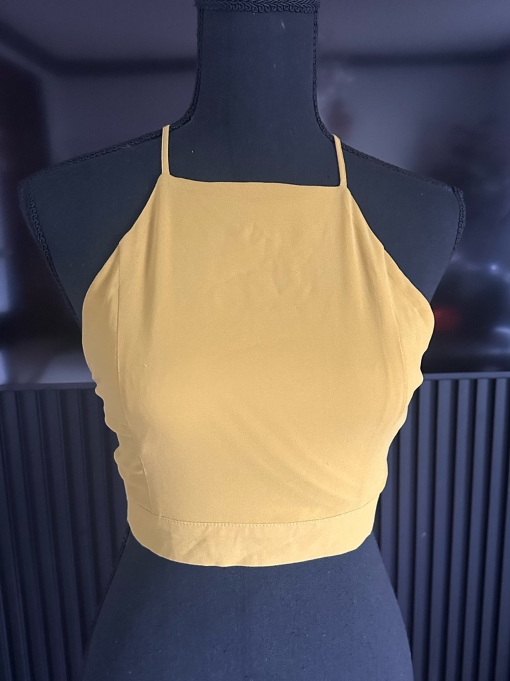 Sleek Mustard Halter Crop Top with Slim Straps